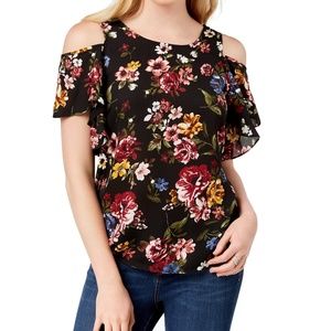 BCX Juniors Blouse Cold Shoulder Top Shirt Floral